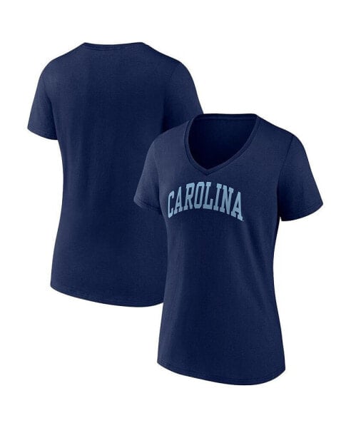 Women's Navy North Carolina Tar Heels Basic Arch V-Neck T-shirt