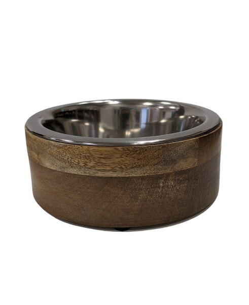 Country Living Eco-Friendly Mango Wood Dog Bowl, Stainless Steel Pet Feeder, Durable & Stylish Dish, Available in 3 Sizes, Sustainable Dog Feeding Solution (1 Quart)