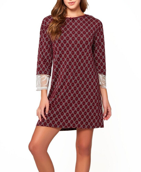 Women's Diamond Pattern Ultra Soft Print Knit Sleep Shirt with Tie Back and Deep V Open Back