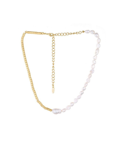 18k Gold-Plated Beaded & Cultured Freshwater Pearl Asymmetrical Necklace, 15" + 5" extender