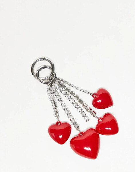 ASOS DESIGN diamante heart bag charm in red