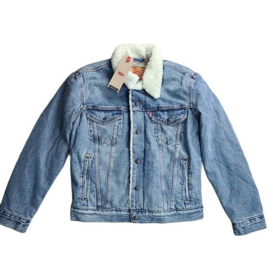 Levis Premium Sherpa Jacket Denim Trucker Jackets Light Wash Blue 163650044