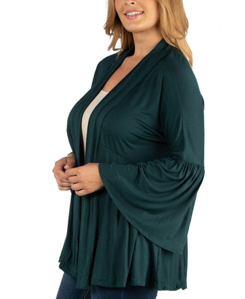 Long Flared Sleeve Open Front Plus Size Cardigan