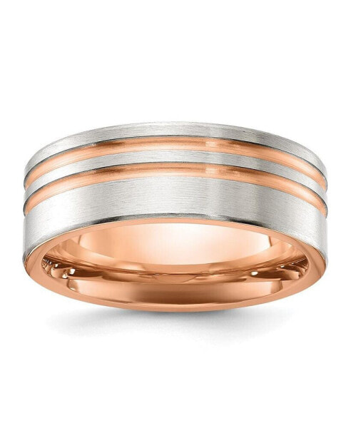 Stainless Steel Brushed Rose IP-plated Stripes Band Ring