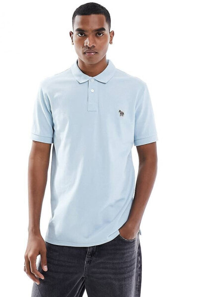 Paul Smith polo shirt with small zebra print logo in light blue