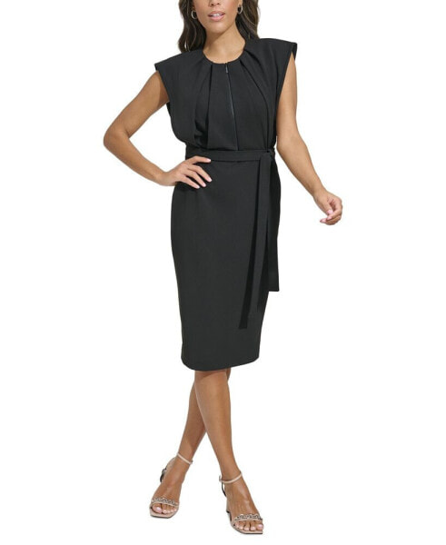 Women's Cap-Sleeve Tie-Waist Sheath Dress