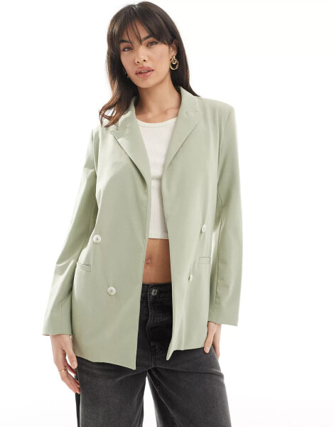 Bershka double breasted blazer in sage green