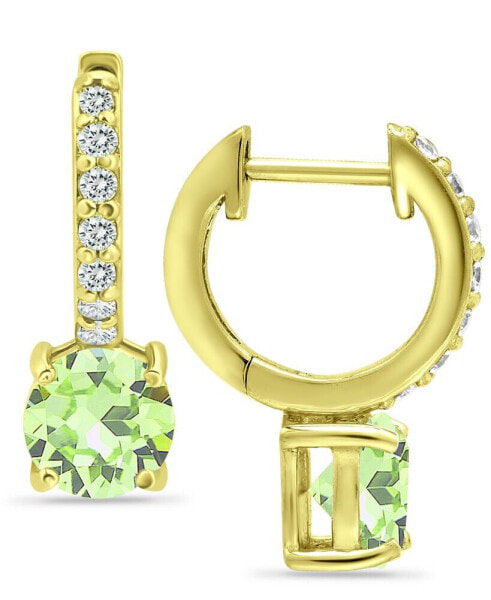Colored Cubic Zirconia Huggie Hoop Earrings in Sterling Silver or 18k Gold over Silver (Also Available in Lab Created Opal)