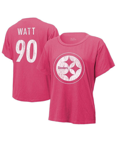 Women's Threads T.J. Watt Pink Distressed Pittsburgh Steelers Name and Number T-shirt