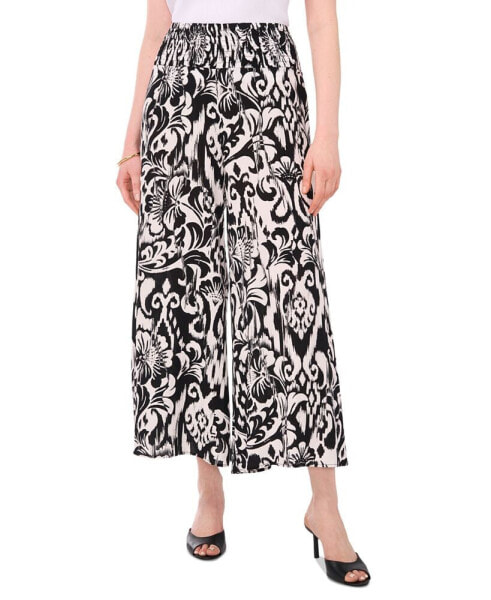 Women's Challis Printed Smocked Wide-Leg Pants