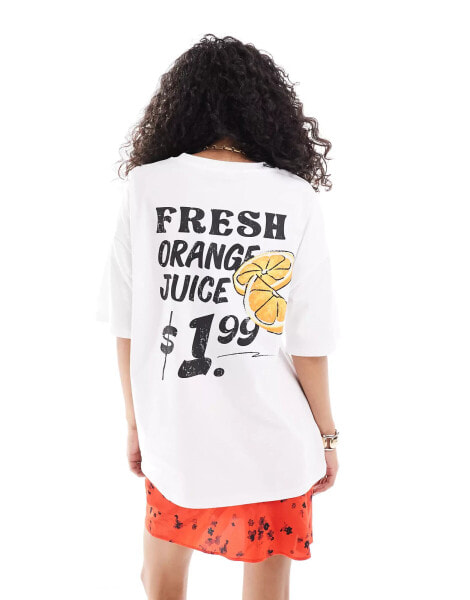 ASOS DESIGN oversized t-shirt with retro grocery graphic in white