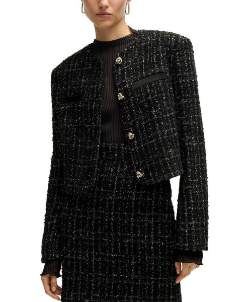 Women's Sparkle-Effect Collarless Tweed Jacket