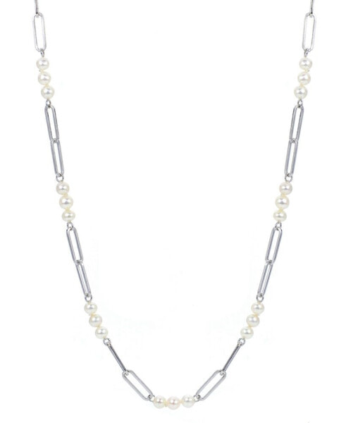 Macy's cultured Freshwater Pearl (4 - 4-1/2mm) Paperclip Link Statement Necklace in Sterling Silver, 18" + 1-1/2" extender