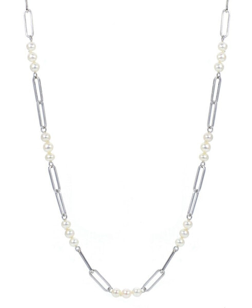 Cultured Freshwater Pearl (4 - 4-1/2mm) Paperclip Link Statement Necklace in Sterling Silver, 18" + 1-1/2" extender