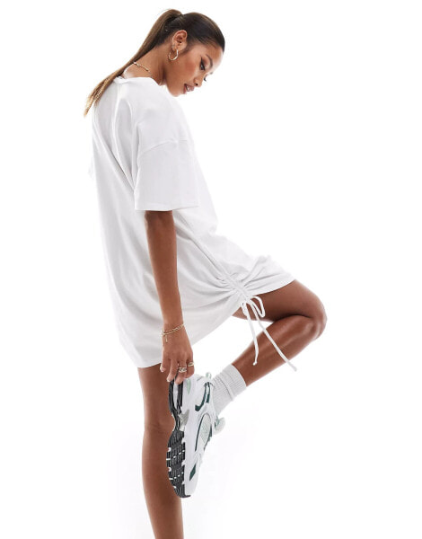 In The Style exclusive ruched side oversized mini t-shirt dress in white