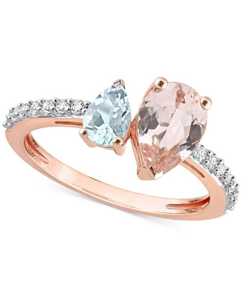 Morganite (1-1/6 ct. t.w.), Aquamarine (3/8 ct. t.w.) & White Topaz (3/8 ct. t.w.) Ring in 10k Rose Gold