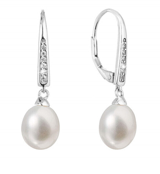 Charming silver earrings with real river pearls 21059.1