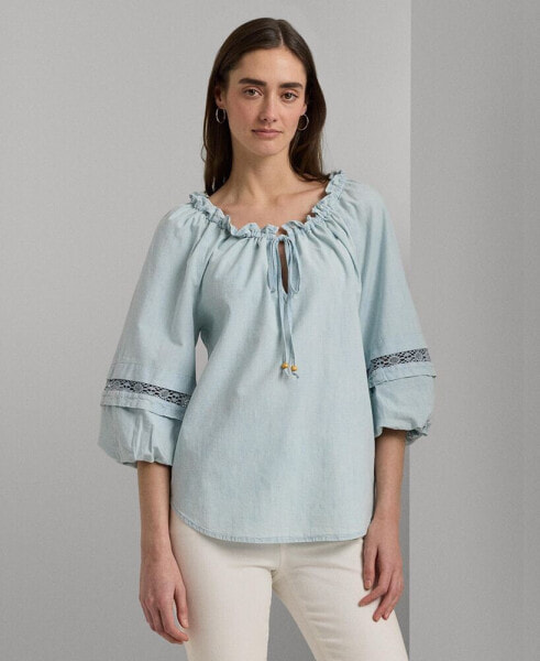 Блузка Lauren Ralph Lauren женская из хлопкового шамбре с кружевными деталями