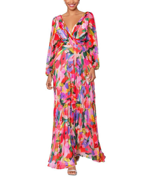 Women's Printed V-Neck Long-Sleeve Dress