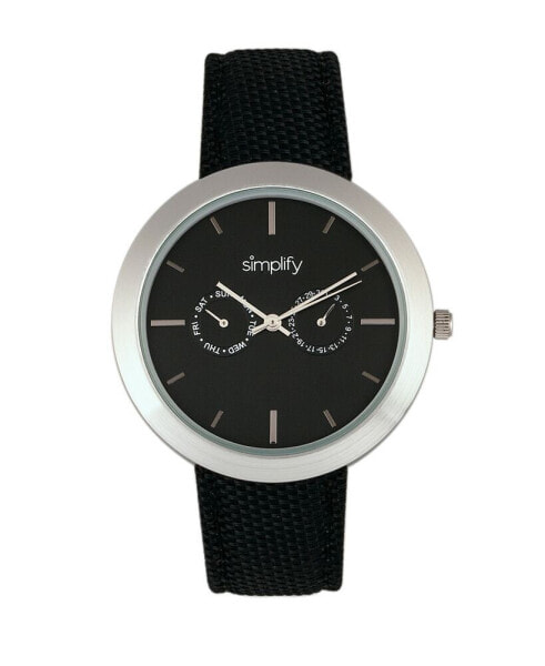 Quartz The 6100 Black Dial, Canvas-Overlaid Black Polyurethane Strap Watch 43mm