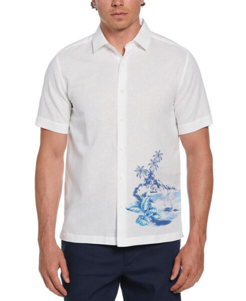 Men's Relaxed-Fit Short Sleeve Button-Front Flamingo Print Shirt