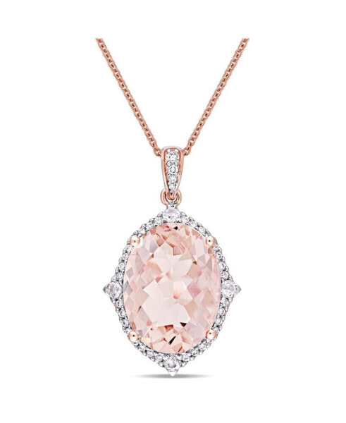 Morganite (9 3/4 ct. t.w.), White Sapphire (1/4 ct. t.w.) and Diamond (1/4 ct. t.w.) Vintage-Inspired Halo Necklace in 14k Rose Gold
