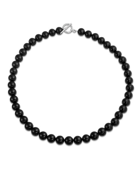 Plain Simple Basic Western Jewelry Classic Black Onyx Round 10MM Bead Strand Necklace For Women Teen Silver Plated Clasp 18 Inch