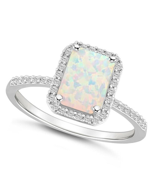 Lab-Grown Opal (3/4 ct. t.w.) and Lab-Grown Sapphire (1/4 ct. t.w.) Halo Ring in 10K White Gold