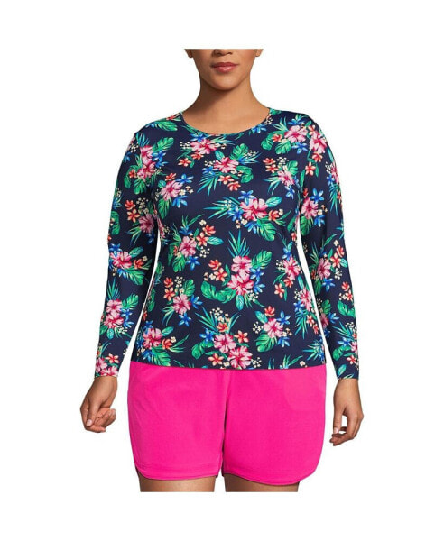 Plus Size Crew Neck Long Sleeve Rash Guard UPF 50 Swim Tee