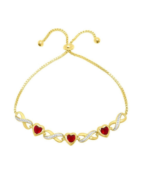 14k Gold Plated Brass Simulated Ruby Infinity Heart Bracelet