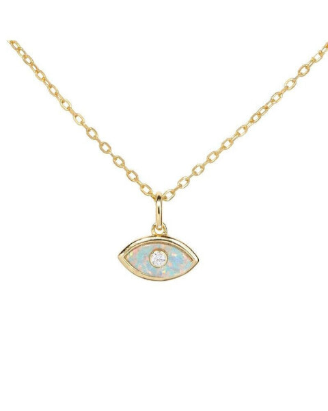 Sterling Silver 14K Gold Plated Evil Eye Opal Pendant Necklace