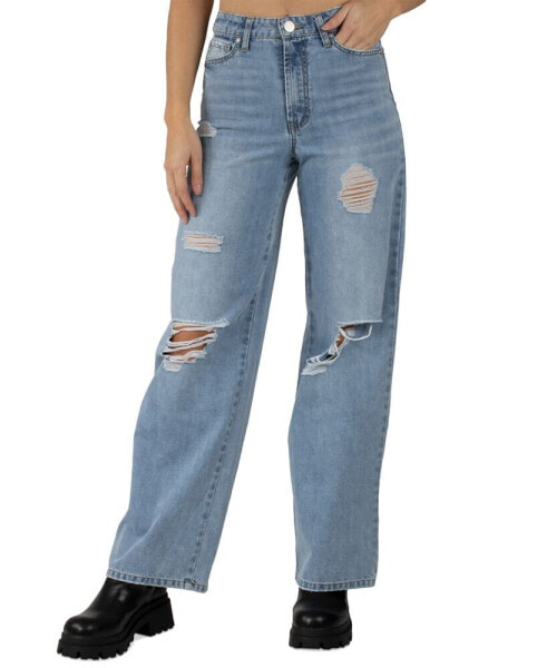 Juniors' Cotton High-Rise Distress Skater Jeans