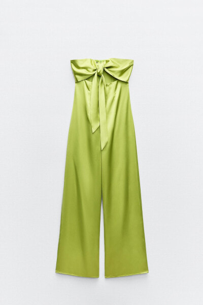 Satin cut-out jumpsuit with tie
