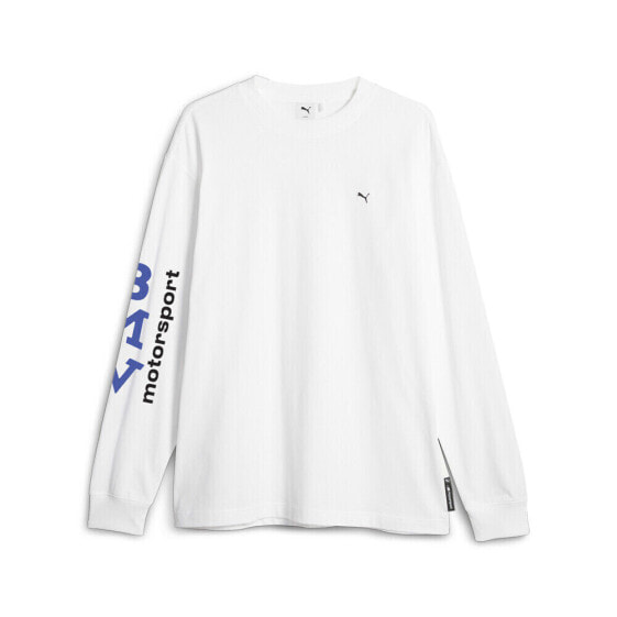 Puma Logo Crew Neck Long Sleeve T-Shirt X Bmw Mens White Casual Tops 62270302