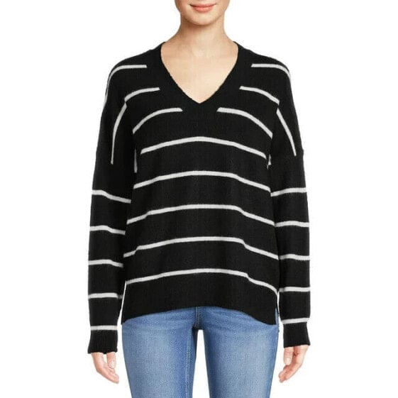 Dreamers by Debut Oversized Sweater Women's XL Black/White V-Neck Longsleeve