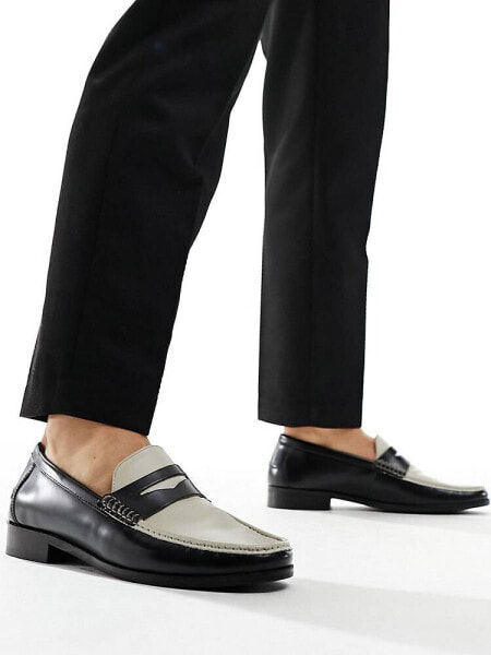 Walk London Tino saddle loafers in black and white leather