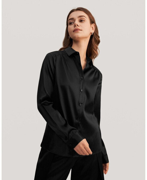 Women's Long Sleeves Collared Silk Blouse