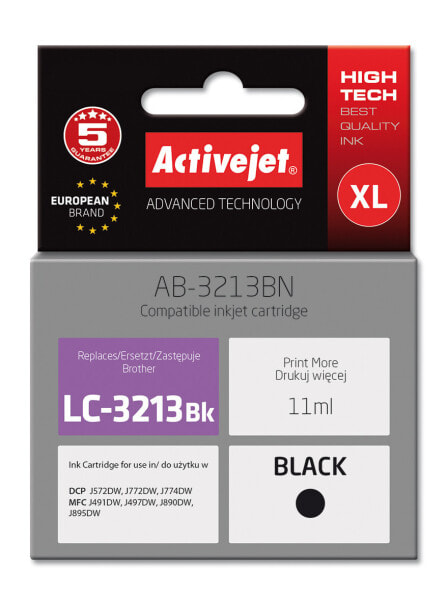 Activejet AB-3213BN printer ink for Brother - Brother LC3213BK replacement; Supreme; 11 ml; black - Standard Yield - Dye-based ink - 11 ml - 1 pc(s) - Single pack