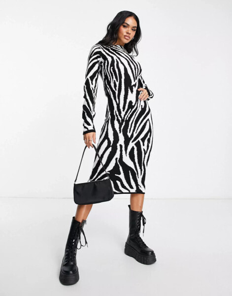 I Saw It First knitted midi dress in zebra print