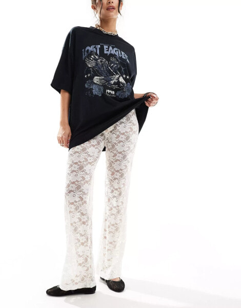 Cotton On fold over waist flare trousers in sheer lace