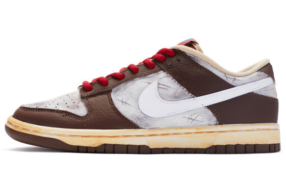 【定制球鞋】 Nike Dunk Low 美式复古风 街头 做旧伤口 手绘喷绘 低帮 板鞋 男款 白棕 / Кроссовки Nike Dunk Low DR9704-200