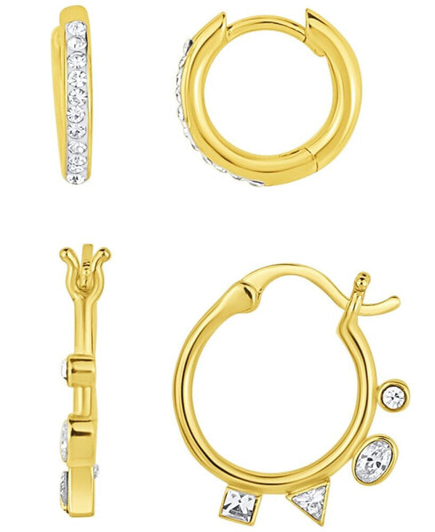 2 Pair Crystal Gold-Plated Hoop Earring Set
