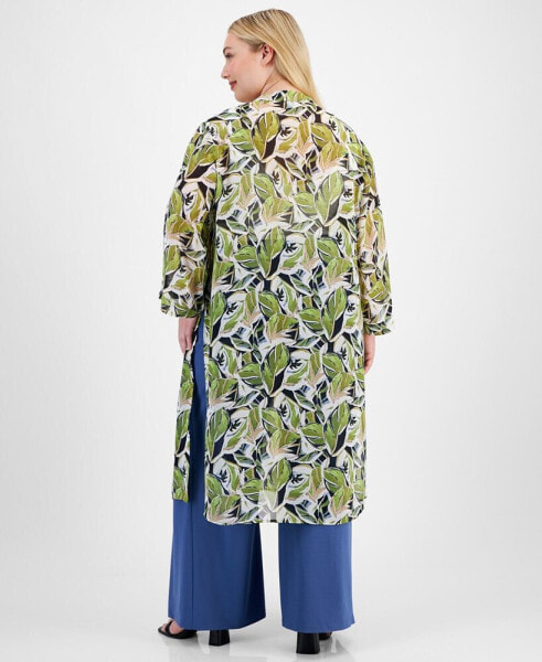 Plus Size Printed Open-Front Duster Jacket