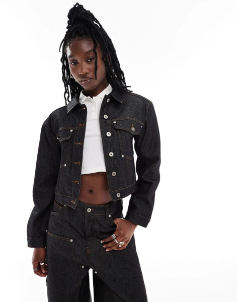 COLLUSION cropped denim jacket co-ord in rinse wash