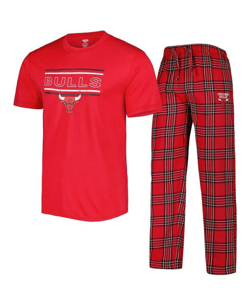 Men's Red, Black Chicago Bulls Badge T-shirt and Pajama Pants Sleep Set
