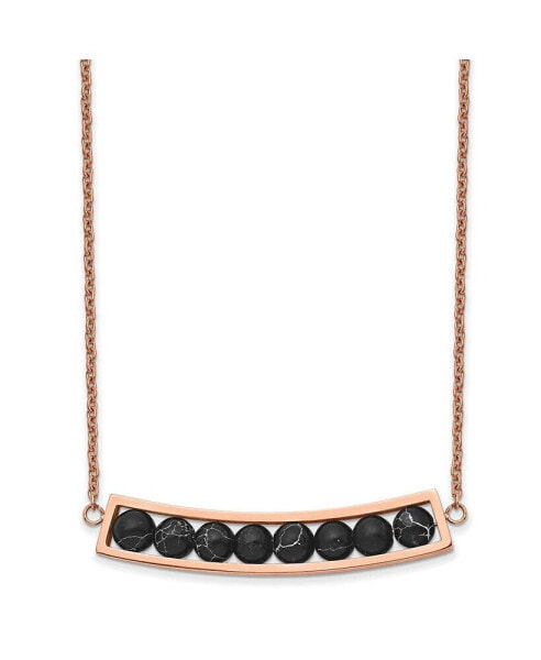 Rose IP-plated Bar Black Grain Stone 17.5 inch Cable Chain