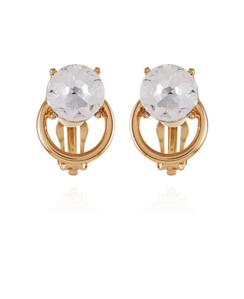 Gold-Tone Clear Glass Stone Clip On Stud Earrings