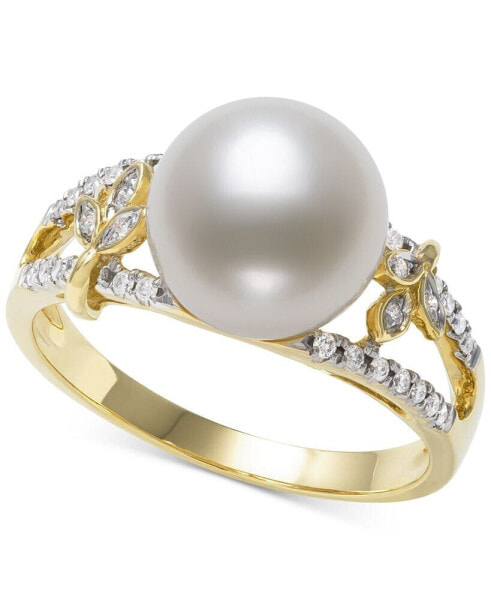 Cultured Freshwater Pearl (9mm) & Diamond (1/6 ct. t.w.) Openwork Ring in 14k Gold, Created for Macy's