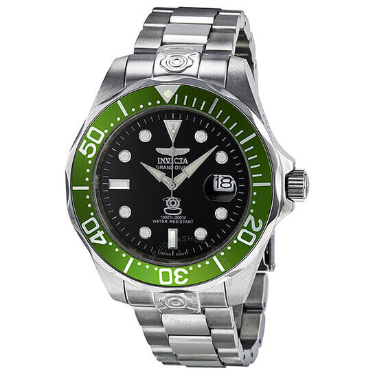 Мужские наручные часы с серебряным браслетом Invicta Pro Diver Grand Diver Black Dial Automatic Mens Watch 3047