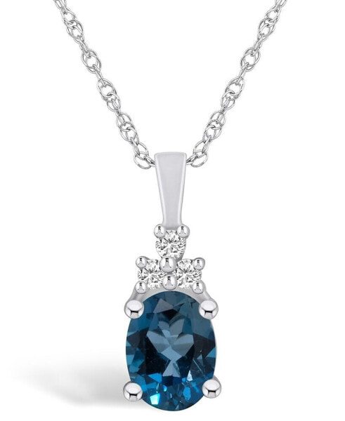 Macy's london Blue Topaz (1-5/8 Ct. T.W.) and Diamond (1/10 Ct. T.W.) Pendant Necklace in 14K White Gold